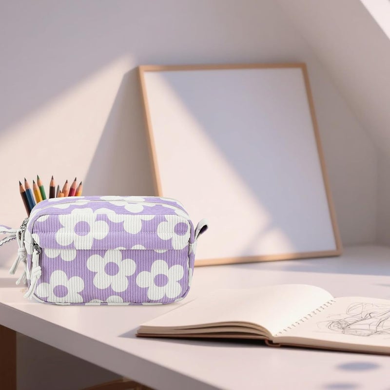 BLUBOON Big Capacity Pencil Case Pencil Pouch Pen Case School Supplies Cute Pencil Box Pencil Bag for Teen Girls Boys Women Man (Flower Purple) - Image 5
